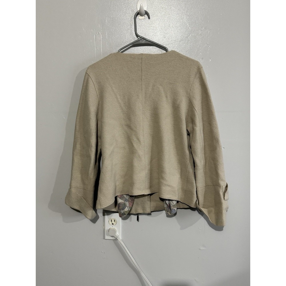 Beyond Threads  Jacket Womens M Beige Alpaca Wool Blend Ruffle Zip A-Symmetrical - Picture 3 of 5